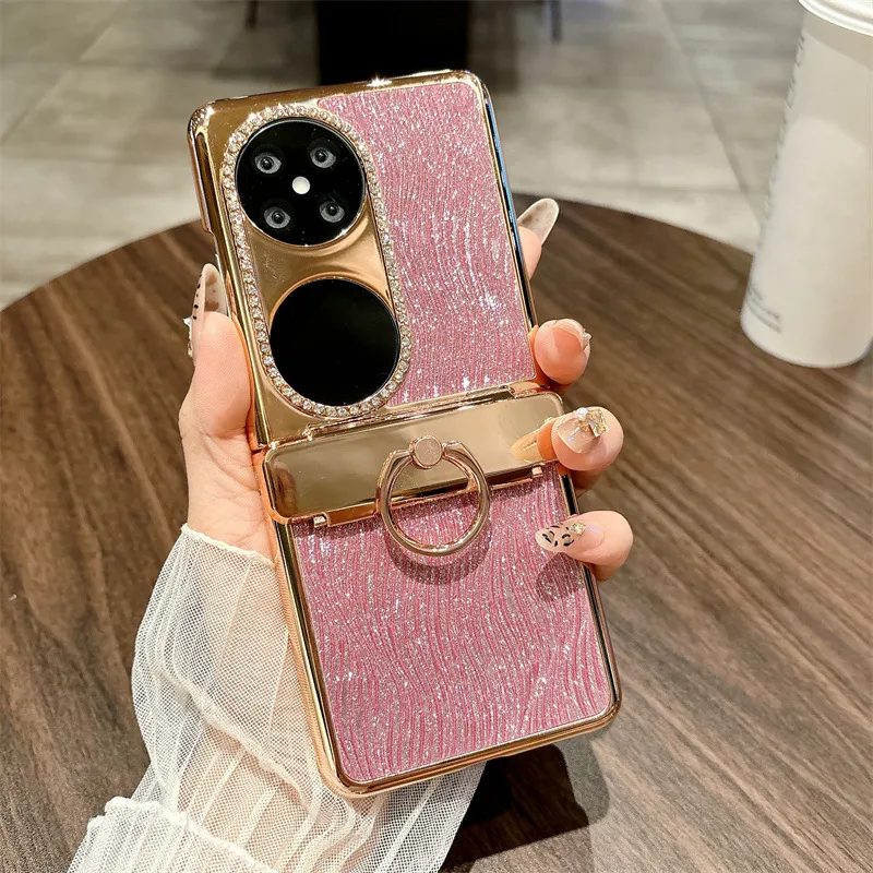 Huawei Pocket 2 Phone Case P50 Treasure Box Foldable Screen Protective Leather Case, Vegan Leather, Water Ripple Texture, 5G Drop Protection