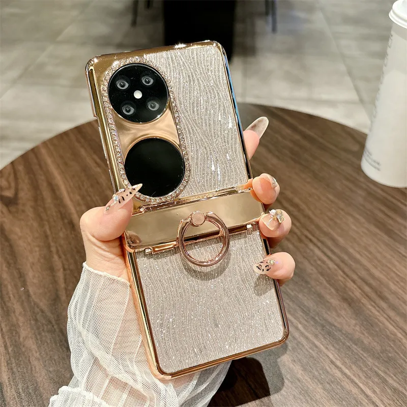 Huawei Pocket 2 Phone Case P50 Treasure Box Foldable Screen Protective Leather Case, Vegan Leather, Water Ripple Texture, 5G Drop Protection