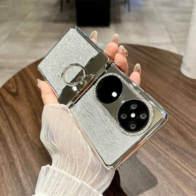 Huawei Pocket 2 Phone Case P50 Treasure Box Foldable Screen Protective Leather Case, Vegan Leather, Water Ripple Texture, 5G Drop Protection