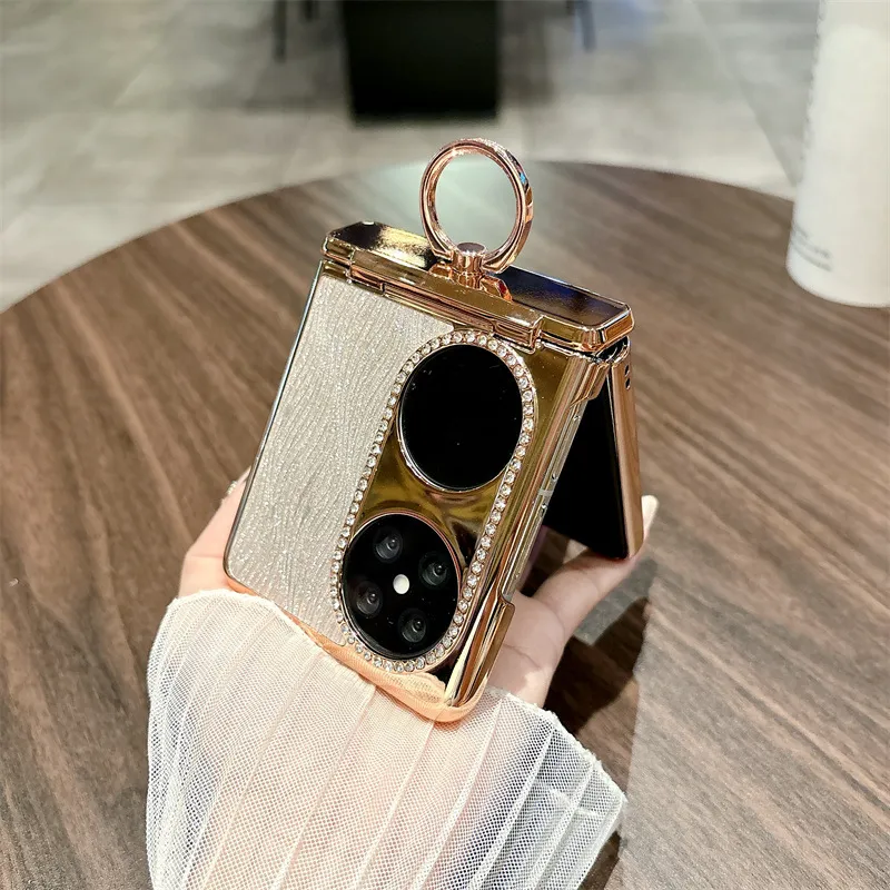 Huawei Pocket 2 Phone Case P50 Treasure Box Foldable Screen Protective Leather Case, Vegan Leather, Water Ripple Texture, 5G Drop Protection