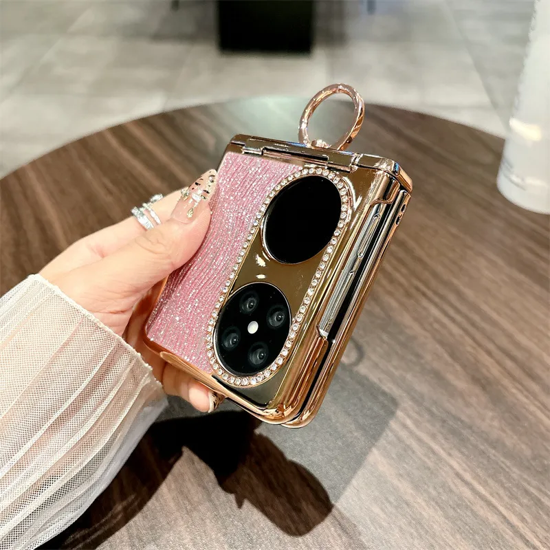 Huawei Pocket 2 Phone Case P50 Treasure Box Foldable Screen Protective Leather Case, Vegan Leather, Water Ripple Texture, 5G Drop Protection