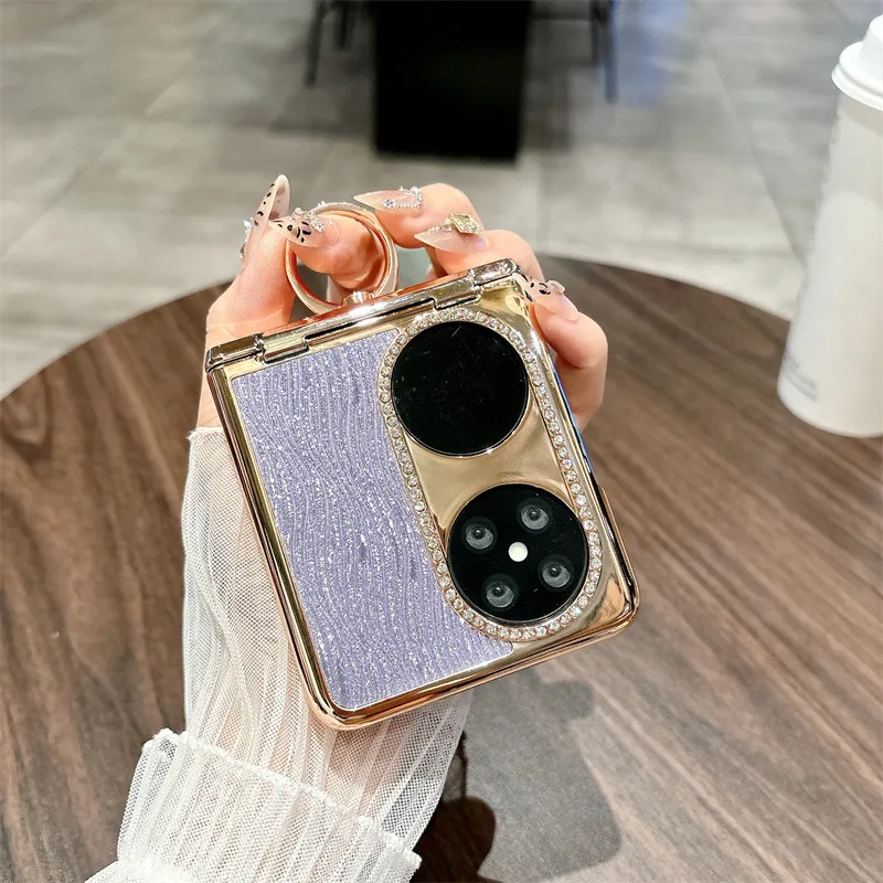 Huawei Pocket 2 Phone Case P50 Treasure Box Foldable Screen Protective Leather Case, Vegan Leather, Water Ripple Texture, 5G Drop Protection