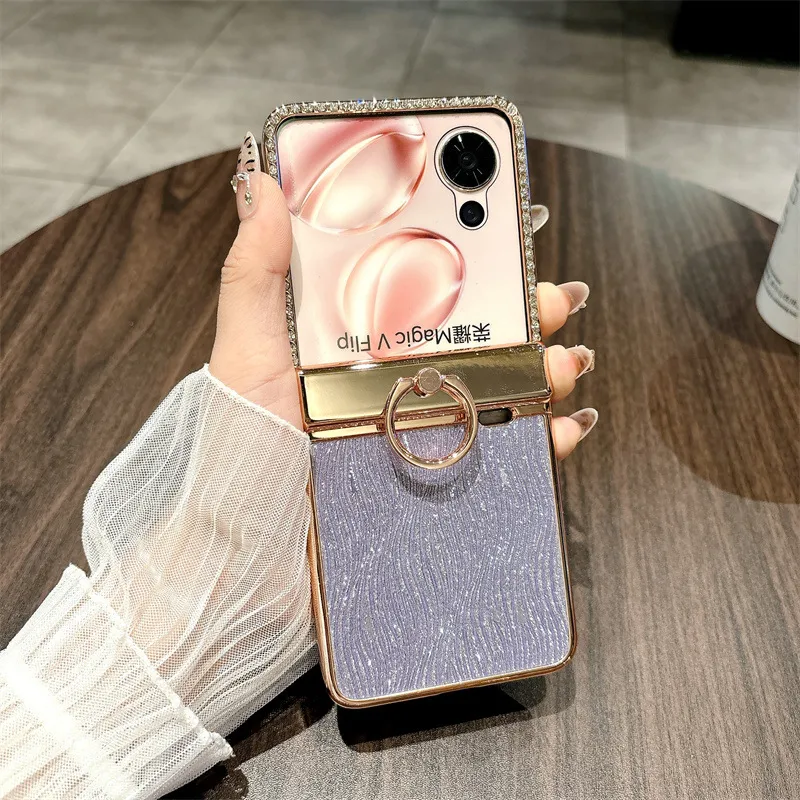 Compatible with Honor Magic V Flip2 phone case, foldable screen luxury electroplated glitter leather drop-proof protective case