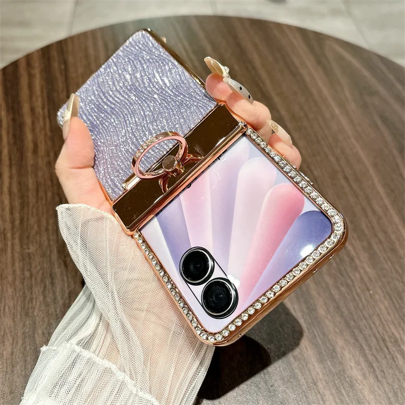 Compatible with Honor Magic V Flip2 phone case, foldable screen luxury electroplated glitter leather drop-proof protective case