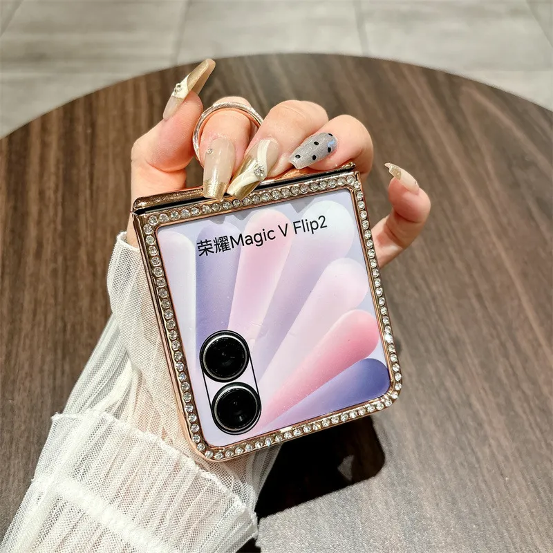 Compatible with Honor Magic V Flip2 phone case, foldable screen luxury electroplated glitter leather drop-proof protective case
