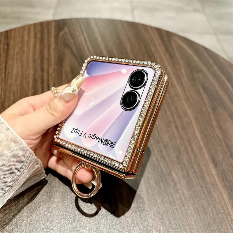 Compatible with Honor Magic V Flip2 phone case, foldable screen luxury electroplated glitter leather drop-proof protective case