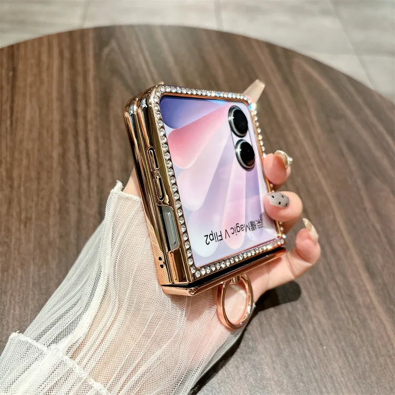 Compatible with Honor Magic V Flip2 phone case, foldable screen luxury electroplated glitter leather drop-proof protective case