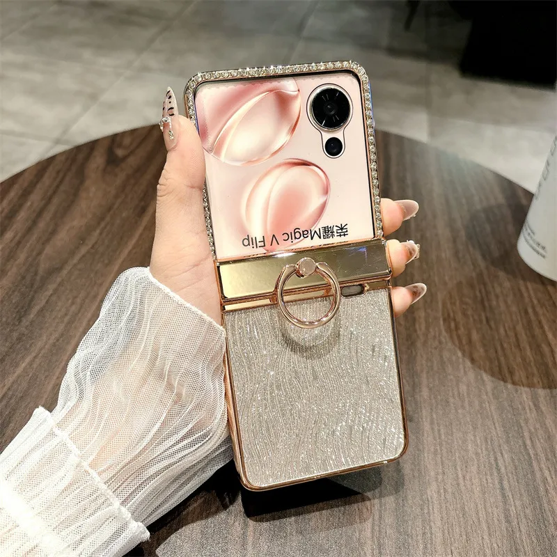 Compatible with Honor Magic V Flip2 phone case, foldable screen luxury electroplated glitter leather drop-proof protective case