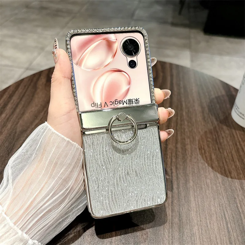 Compatible with Honor Magic V Flip2 phone case, foldable screen luxury electroplated glitter leather drop-proof protective case