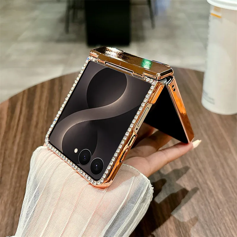 Compatible with Samsung ZFlip 8 phone case, ZFLIP 7 foldable screen electroplated leather hinge full-coverage drop protection leather