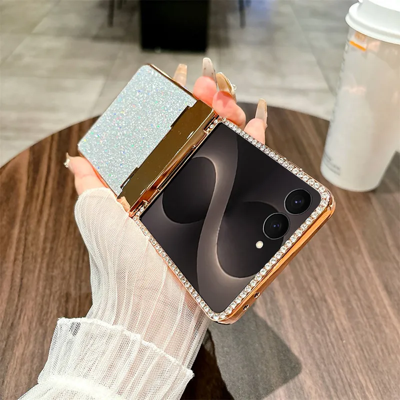 Compatible with Samsung ZFlip 8 phone case, ZFLIP 7 foldable screen electroplated leather hinge full-coverage drop protection leather