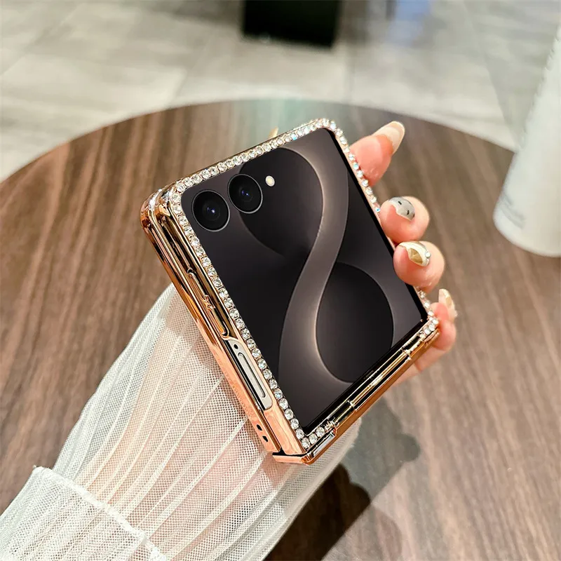 Compatible with Samsung ZFlip 8 phone case, ZFLIP 7 foldable screen electroplated leather hinge full-coverage drop protection leather