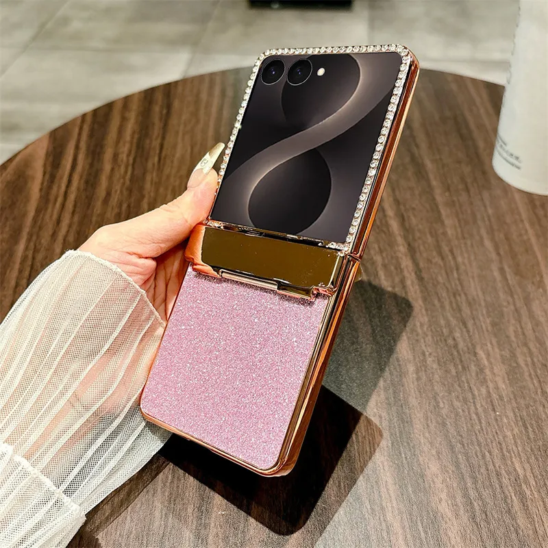 Compatible with Samsung ZFlip 8 phone case, ZFLIP 7 foldable screen electroplated leather hinge full-coverage drop protection leather