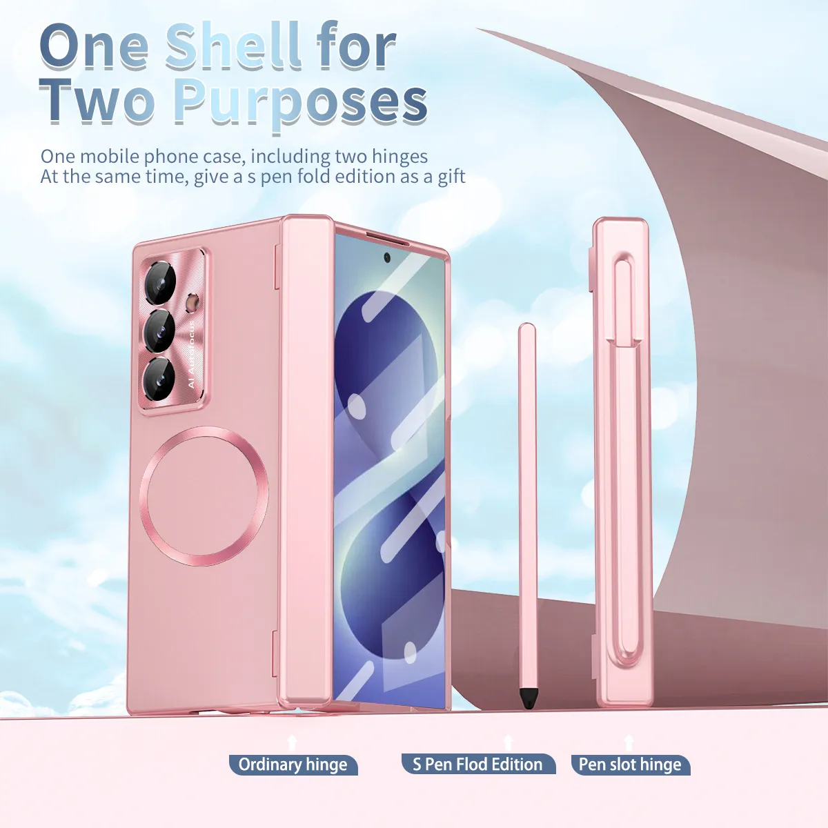 Compatible with Samsung Zfold 8 Ultra phone case, electroplated magnetic charging dual hinge shockproof case