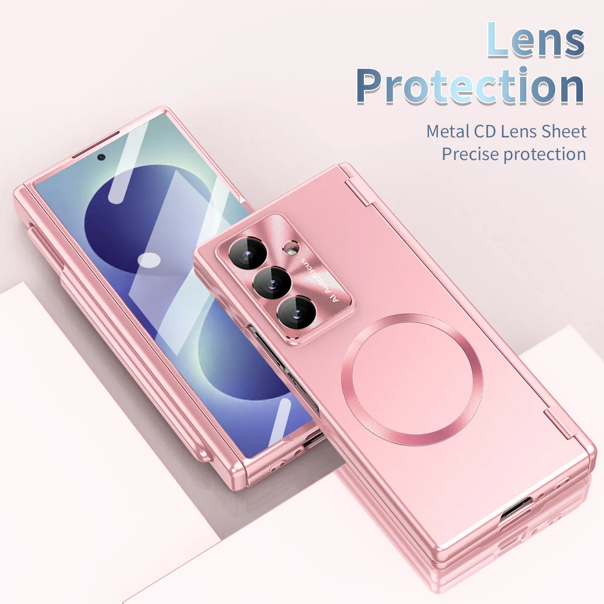 Compatible with Samsung Zfold 8 Ultra phone case, electroplated magnetic charging dual hinge shockproof case