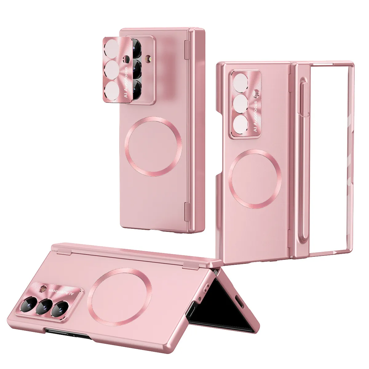 Compatible with Samsung Zfold 8 Ultra phone case, electroplated magnetic charging dual hinge shockproof case