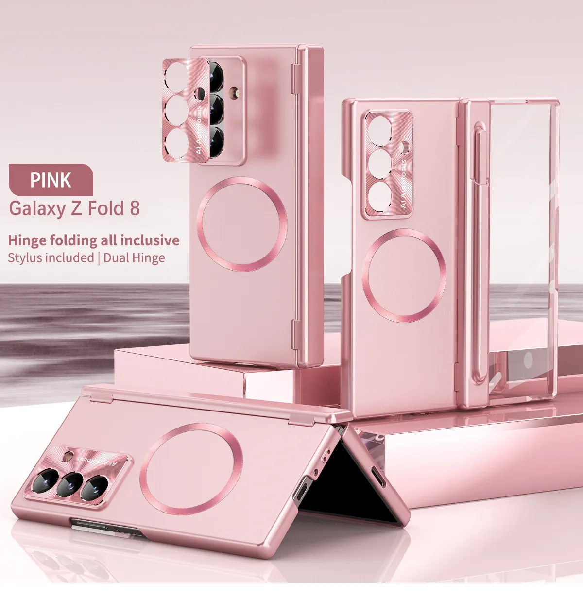 Compatible with Samsung Zfold 8 Ultra phone case, electroplated magnetic charging dual hinge shockproof case