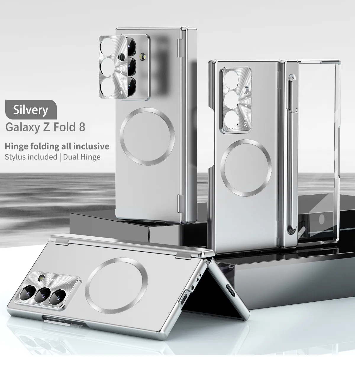 Compatible with Samsung Zfold 8 Ultra phone case, electroplated magnetic charging dual hinge shockproof case