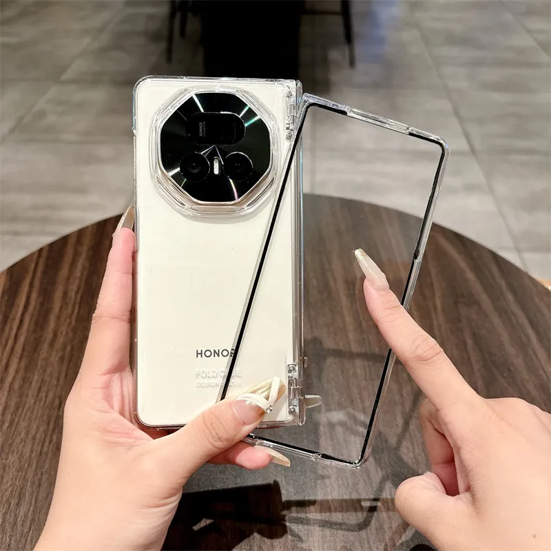 Honor MagicV5 phone case, solid color electroplated hinge, full-coverage hinge, drop-proof protective leather case.