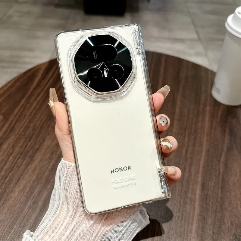 Honor MagicV5 phone case, solid color electroplated hinge, full-coverage hinge, drop-proof protective leather case.