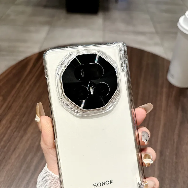 Honor MagicV5 phone case, solid color electroplated hinge, full-coverage hinge, drop-proof protective leather case.
