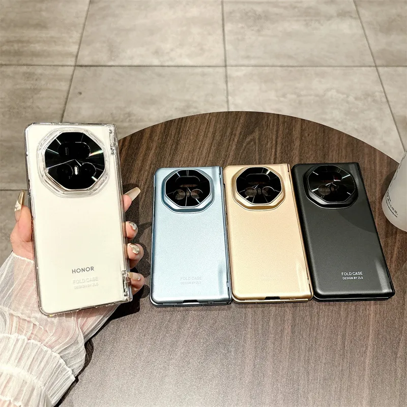 Honor MagicV5 phone case, solid color electroplated hinge, full-coverage hinge, drop-proof protective leather case.