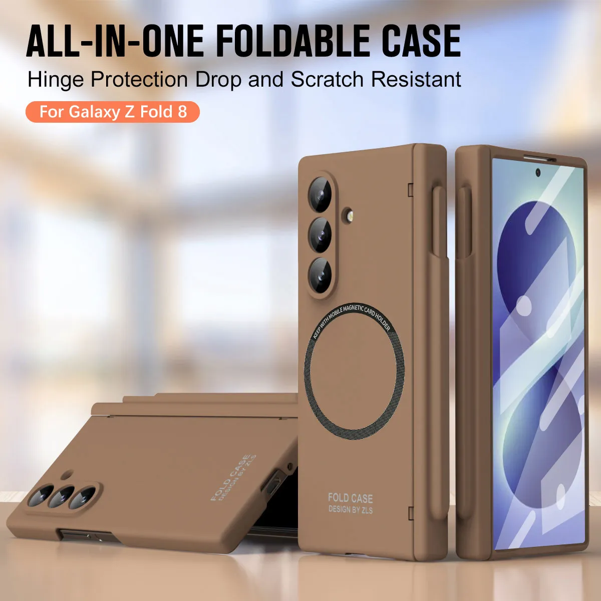 Compatible with Samsung Zfold 8 Ultra phone case, magnetic pen slot hinge, drop-proof protective case