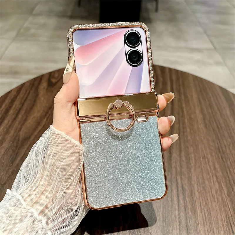 Honor V Flip2 Phone Case, Foldable Screen Protector, Integrated Stand, Glitter Hinge, Full Coverage, Drop Protection