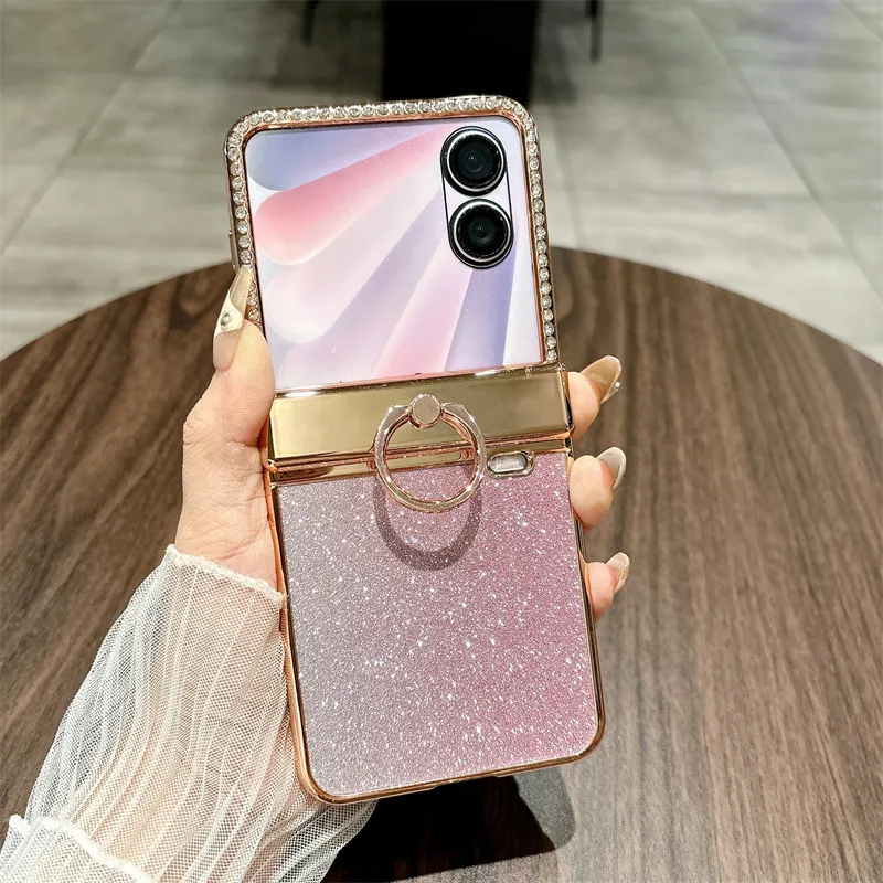 Honor V Flip2 Phone Case, Foldable Screen Protector, Integrated Stand, Glitter Hinge, Full Coverage, Drop Protection