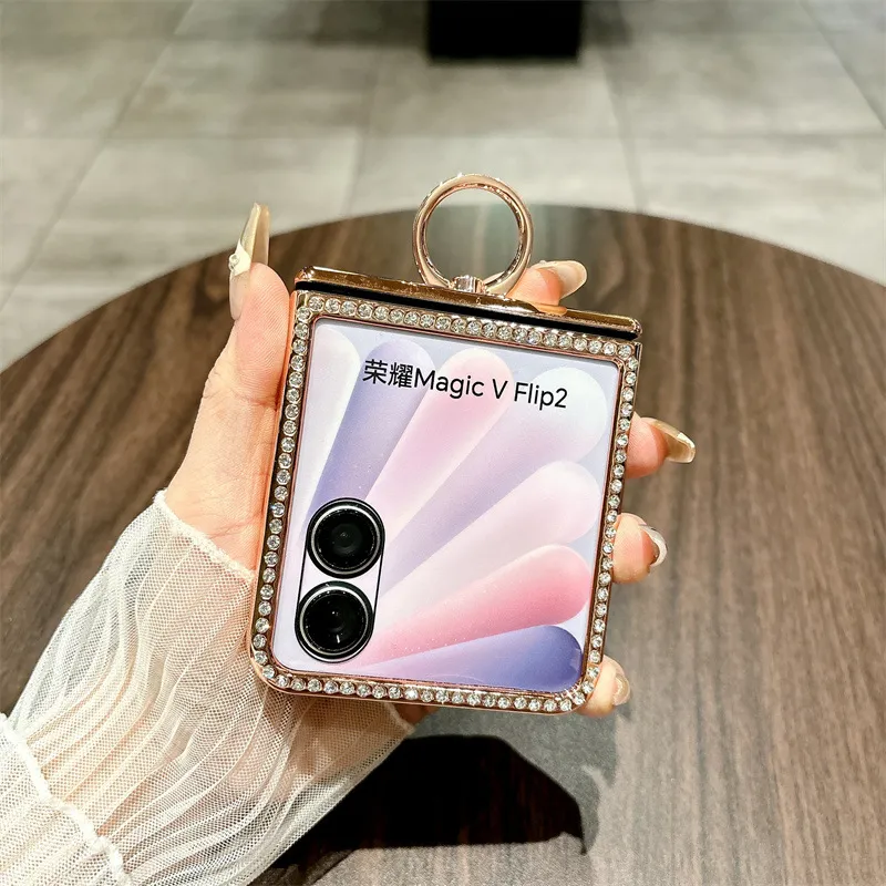 Honor V Flip2 Phone Case, Foldable Screen Protector, Integrated Stand, Glitter Hinge, Full Coverage, Drop Protection