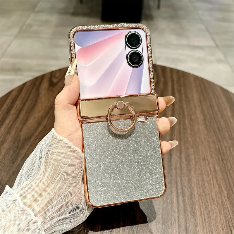 Honor V Flip2 Phone Case, Foldable Screen Protector, Integrated Stand, Glitter Hinge, Full Coverage, Drop Protection
