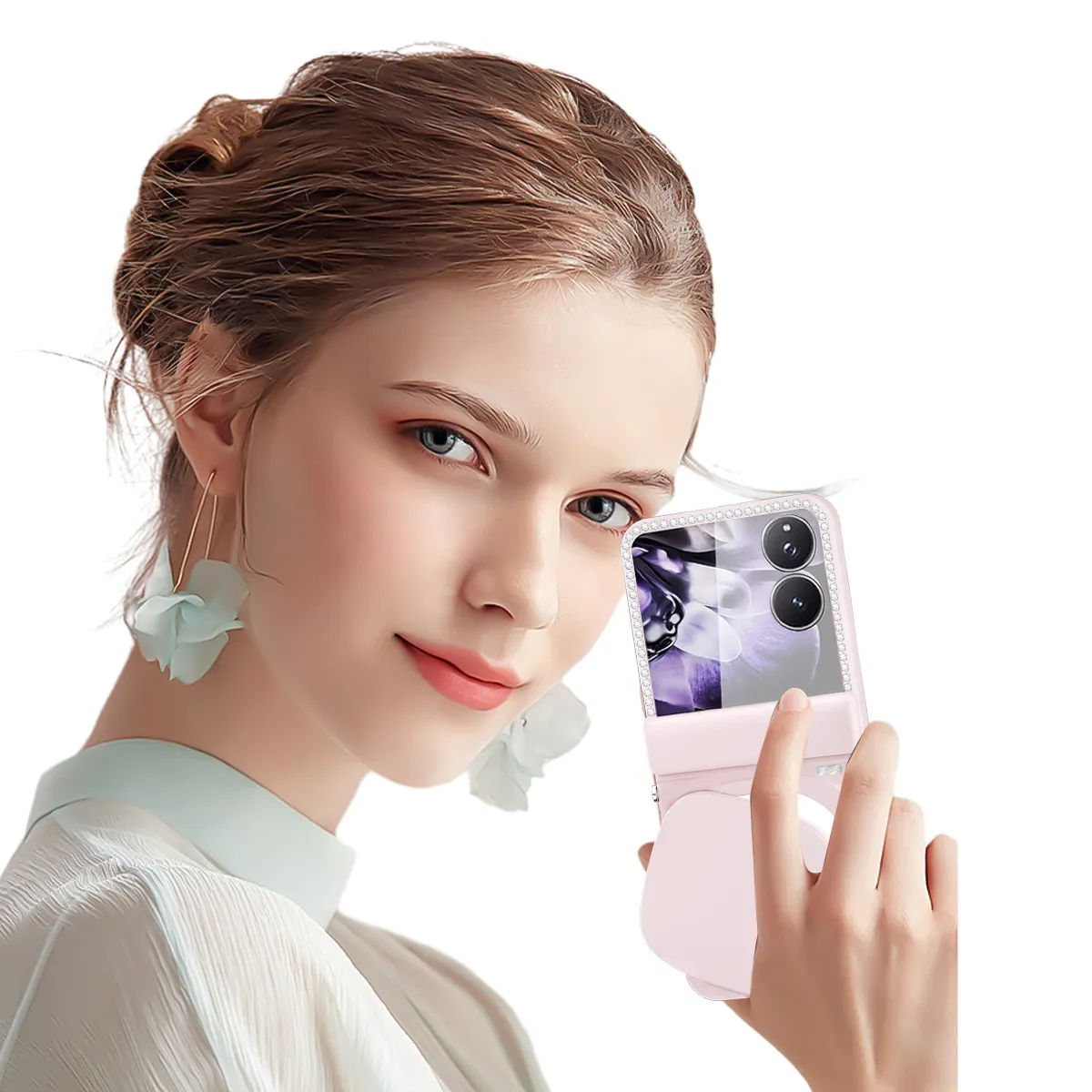 Compatible with Honor Magic V Flip2 phone case, foldable screen luxury beauty mirror lanyard bag, drop-proof protective case