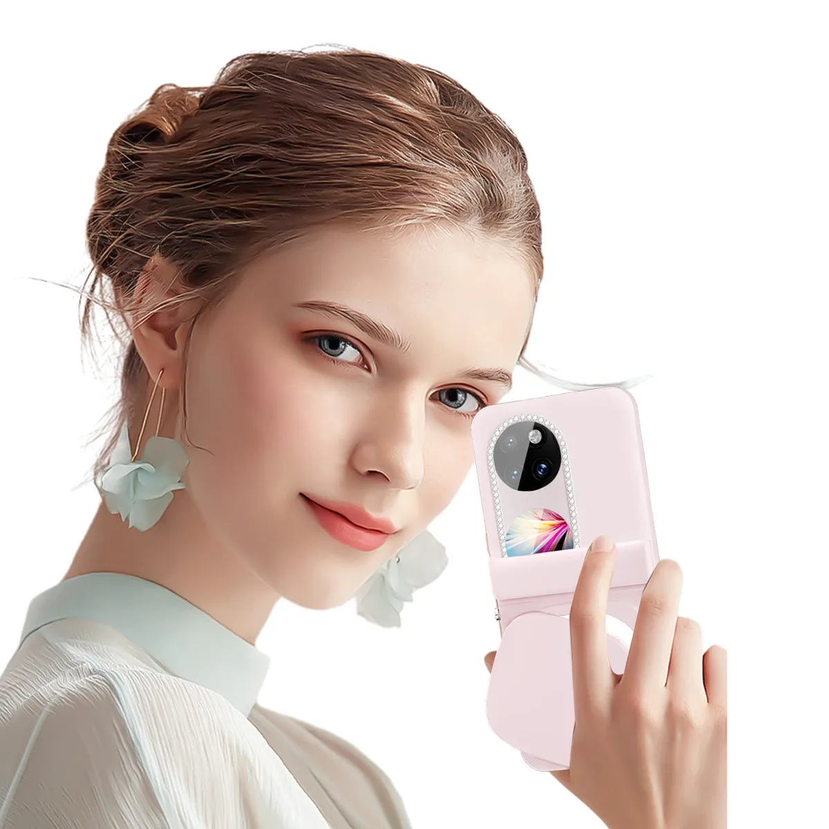 Compatible with Huawei Pocket 2 phone case, POCKET2 foldable screen makeup mirror lanyard, full-coverage drop-proof protective leather case