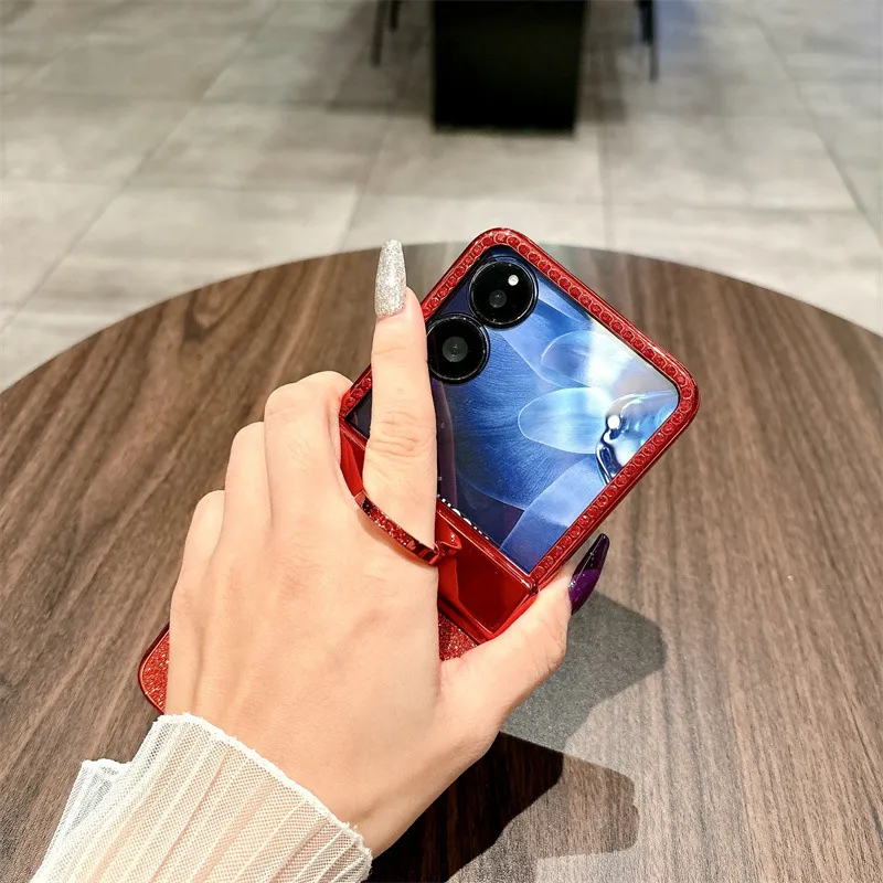 Compatible with Xiaomi MIX Flip phone case, China Red folding ring glitter full-coverage hinge drop protection
