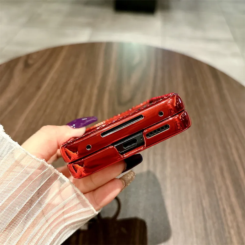 Compatible with Xiaomi MIX Flip phone case, China Red folding ring glitter full-coverage hinge drop protection