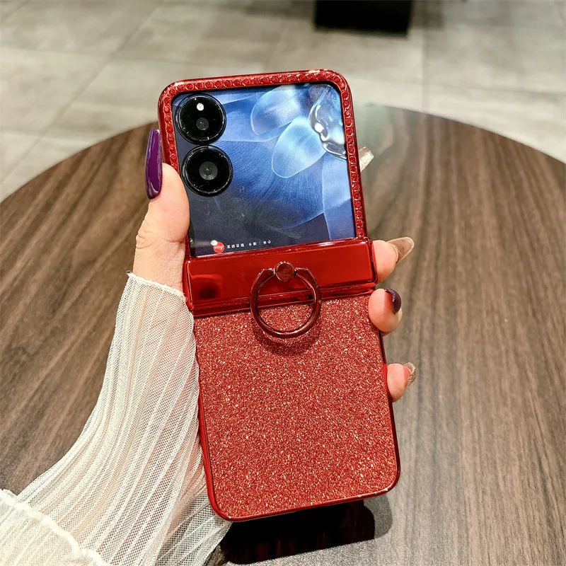 Compatible with Xiaomi MIX Flip phone case, China Red folding ring glitter full-coverage hinge drop protection