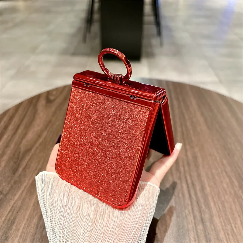 Compatible with Xiaomi MIX Flip phone case, China Red folding ring glitter full-coverage hinge drop protection