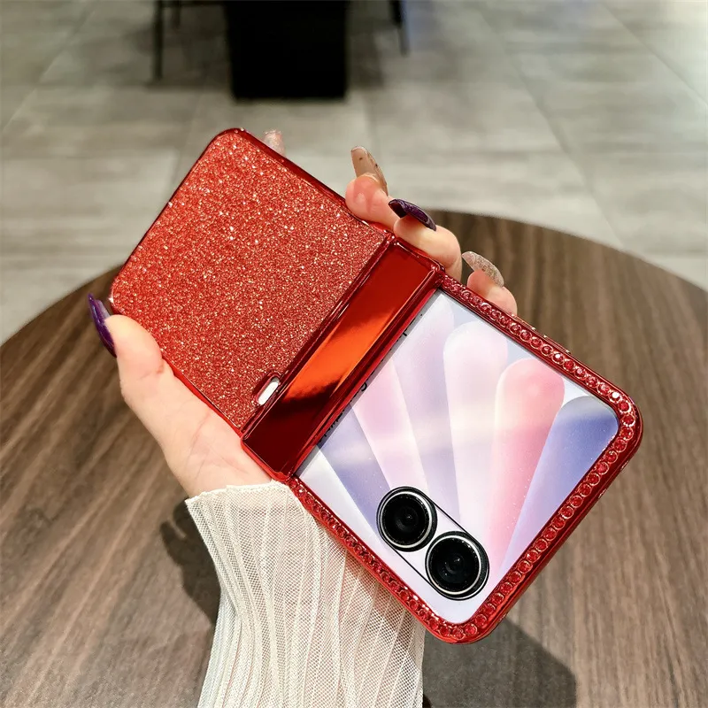 Compatible with Honor Magic V Flip2 phone case, foldable screen, China Red luxury diamond-studded drop-proof protective case