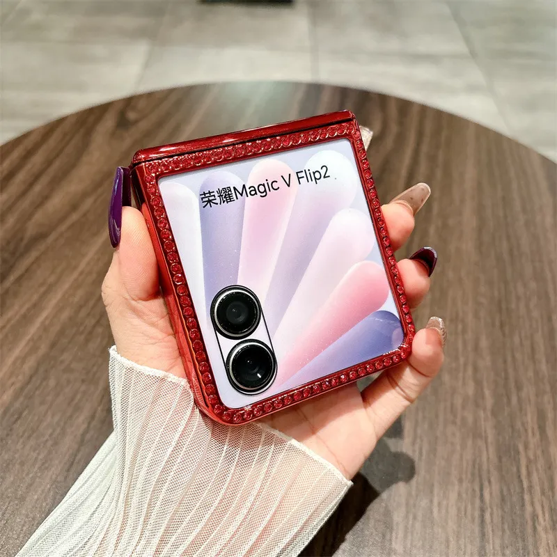 Compatible with Honor Magic V Flip2 phone case, foldable screen, China Red luxury diamond-studded drop-proof protective case