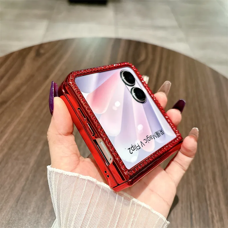 Compatible with Honor Magic V Flip2 phone case, foldable screen, China Red luxury diamond-studded drop-proof protective case