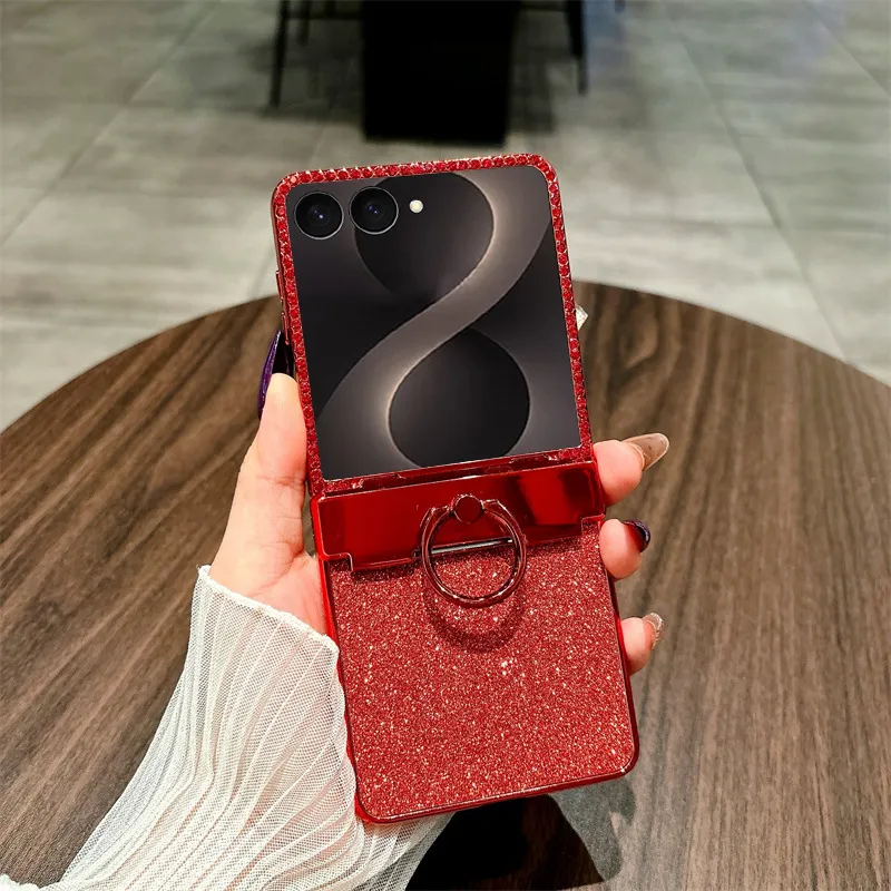 Compatible with Samsung ZFlip 8 phone case, ZFLIP 7 foldable screen glitter ring full-coverage drop-proof protective leather case