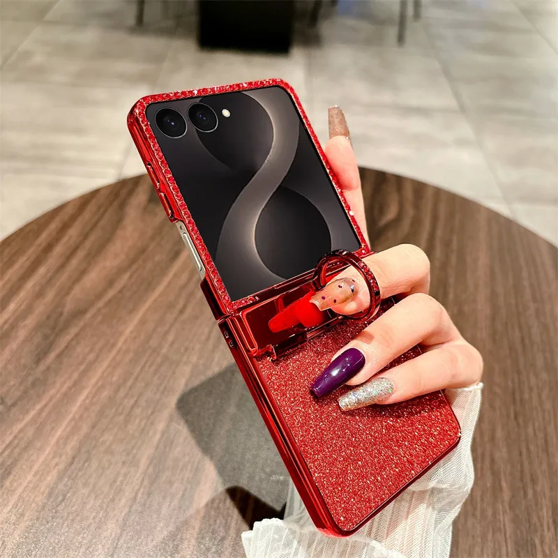 Compatible with Samsung ZFlip 8 phone case, ZFLIP 7 foldable screen glitter ring full-coverage drop-proof protective leather case