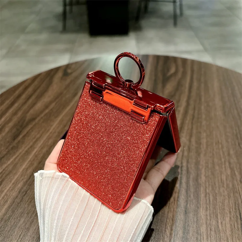 Compatible with Samsung ZFlip 8 phone case, ZFLIP 7 foldable screen glitter ring full-coverage drop-proof protective leather case