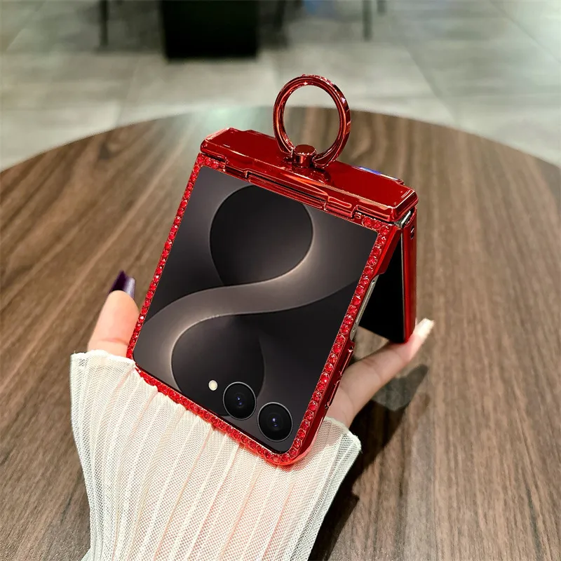 Compatible with Samsung ZFlip 8 phone case, ZFLIP 7 foldable screen glitter ring full-coverage drop-proof protective leather case