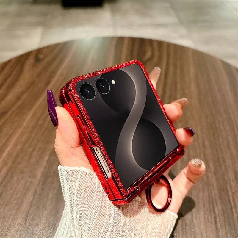 Compatible with Samsung ZFlip 8 phone case, ZFLIP 7 foldable screen glitter ring full-coverage drop-proof protective leather case