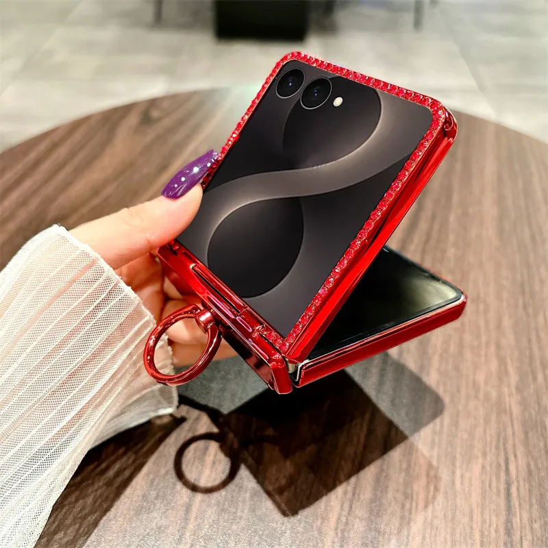 Compatible with Samsung ZFlip 8 phone case, ZFLIP 7 foldable screen glitter ring full-coverage drop-proof protective leather case