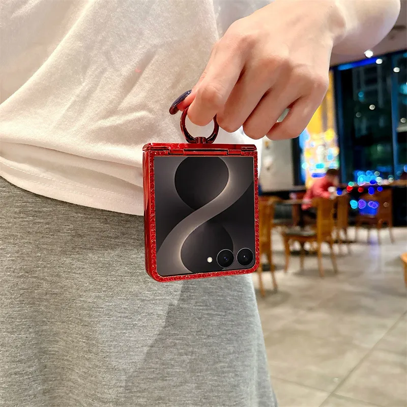 Compatible with Samsung ZFlip 8 phone case, ZFLIP 7 foldable screen glitter ring full-coverage drop-proof protective leather case