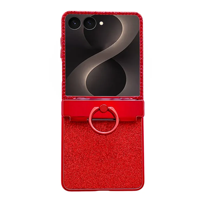 Compatible with Samsung ZFlip 8 phone case, ZFLIP 7 foldable screen glitter ring full-coverage drop-proof protective leather case