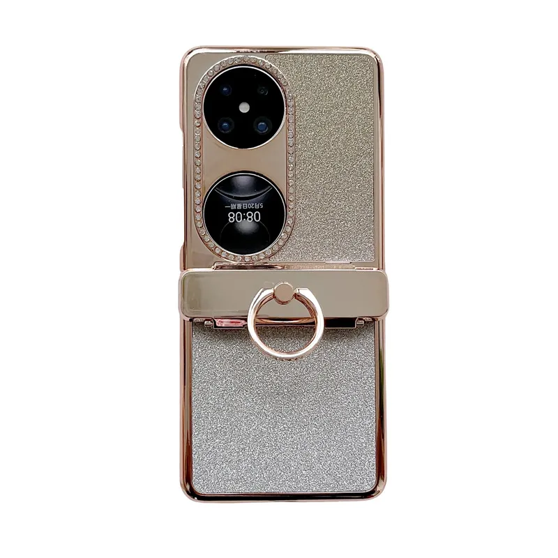 Huawei Pocket 2 Phone Case P50 Treasure Box Foldable Screen Protective Leather Case Vegan Leather Ring Glitter 5G Drop Protection Applicable