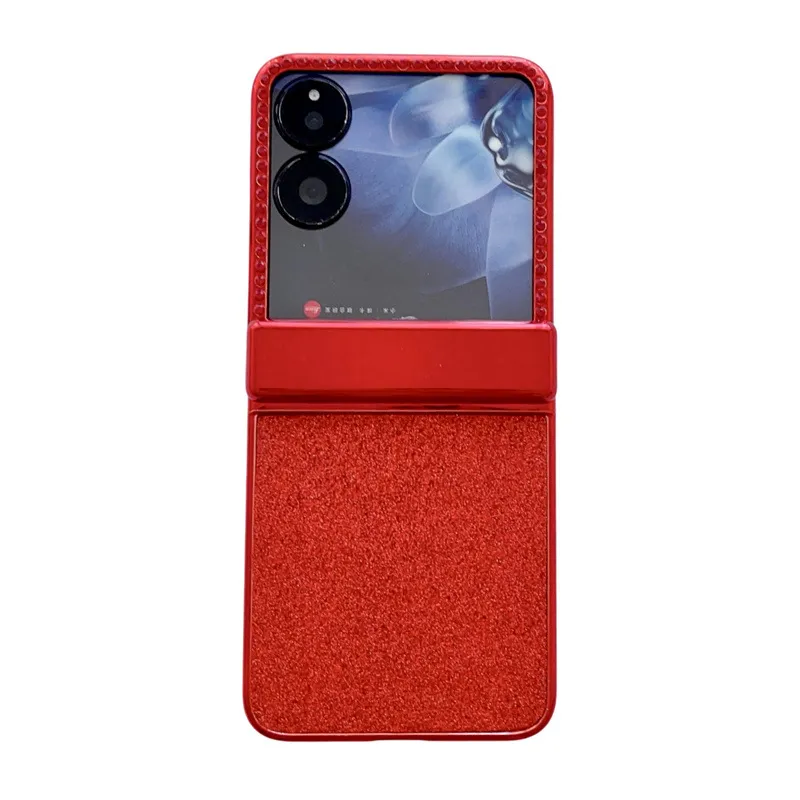 Compatible with Xiaomi MIX Flip phone case, China Red, folding, sparkling glitter, full-coverage hinge, drop protection.